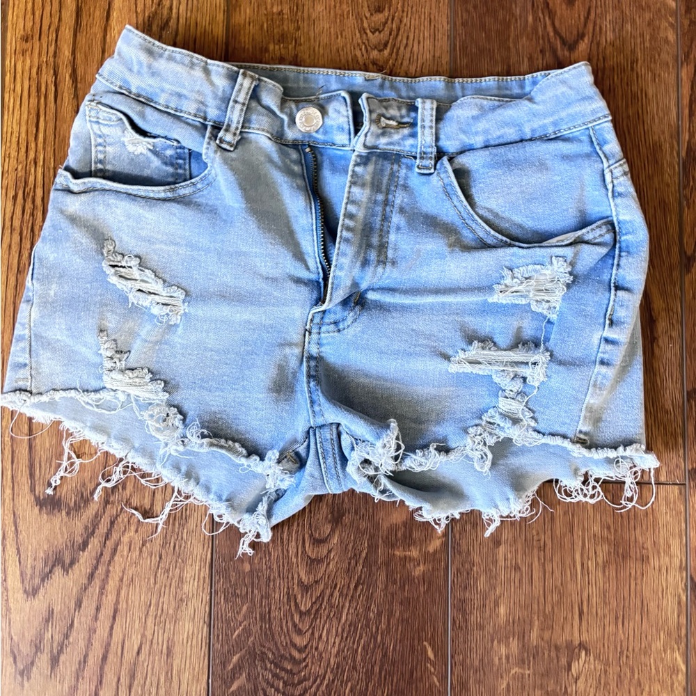 SHEIN Light Blue Ripped Denim Shorts